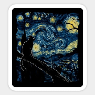 Cat Starry Night Dreams Sticker